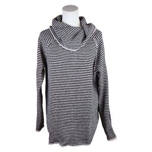 Lelis Black & Pale Pink Striped Cowl Neck Tunic Sweater S Cozy Lightweight Knit